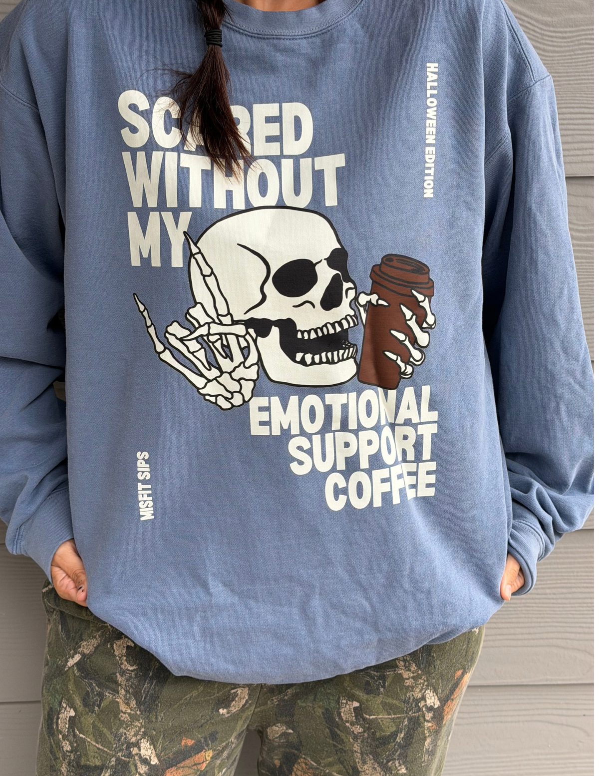 Scared without coffee crewneck