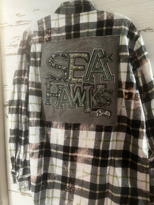 X-LARGE: Rhinestone Seahawks Flannel