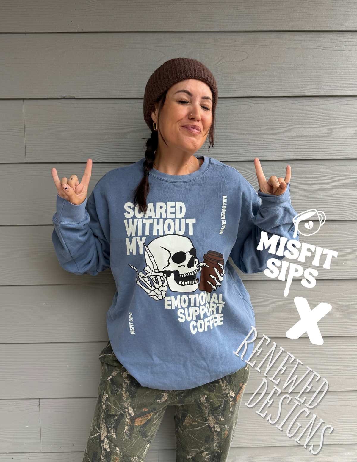 Scared without coffee crewneck