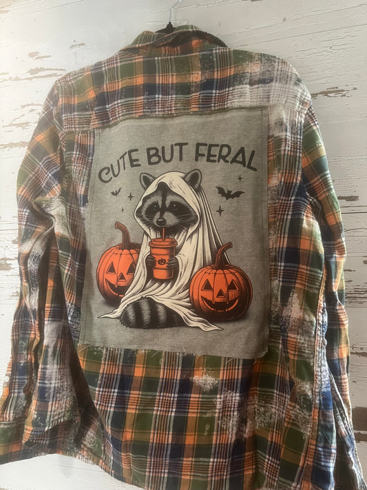 MEDIUM :Feral Raccoon Halloween flannel
